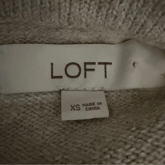 NWOT LOFT Striped Drawstring Funnel Neck Sweater Hoodie Tan/White White Sz XS - Picture 4 of 7